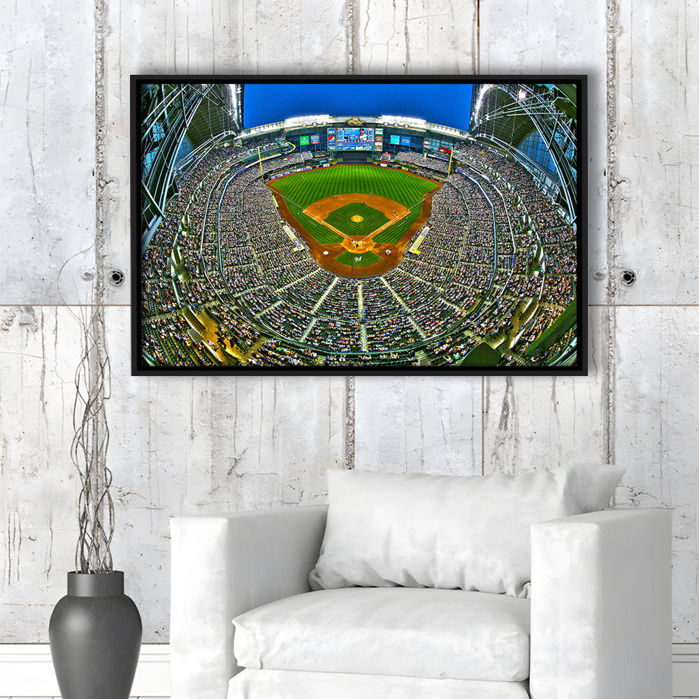 Miller Park in Wisconsin, Stadium Canvas, Sport Art, Framed Canvas Print Wall Art, Floating Frame