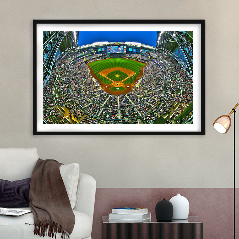Miller Park in Wisconsin, Stadium Canvas, Sport Art, Gift for him, White Border Framed Art Print Wall Decor