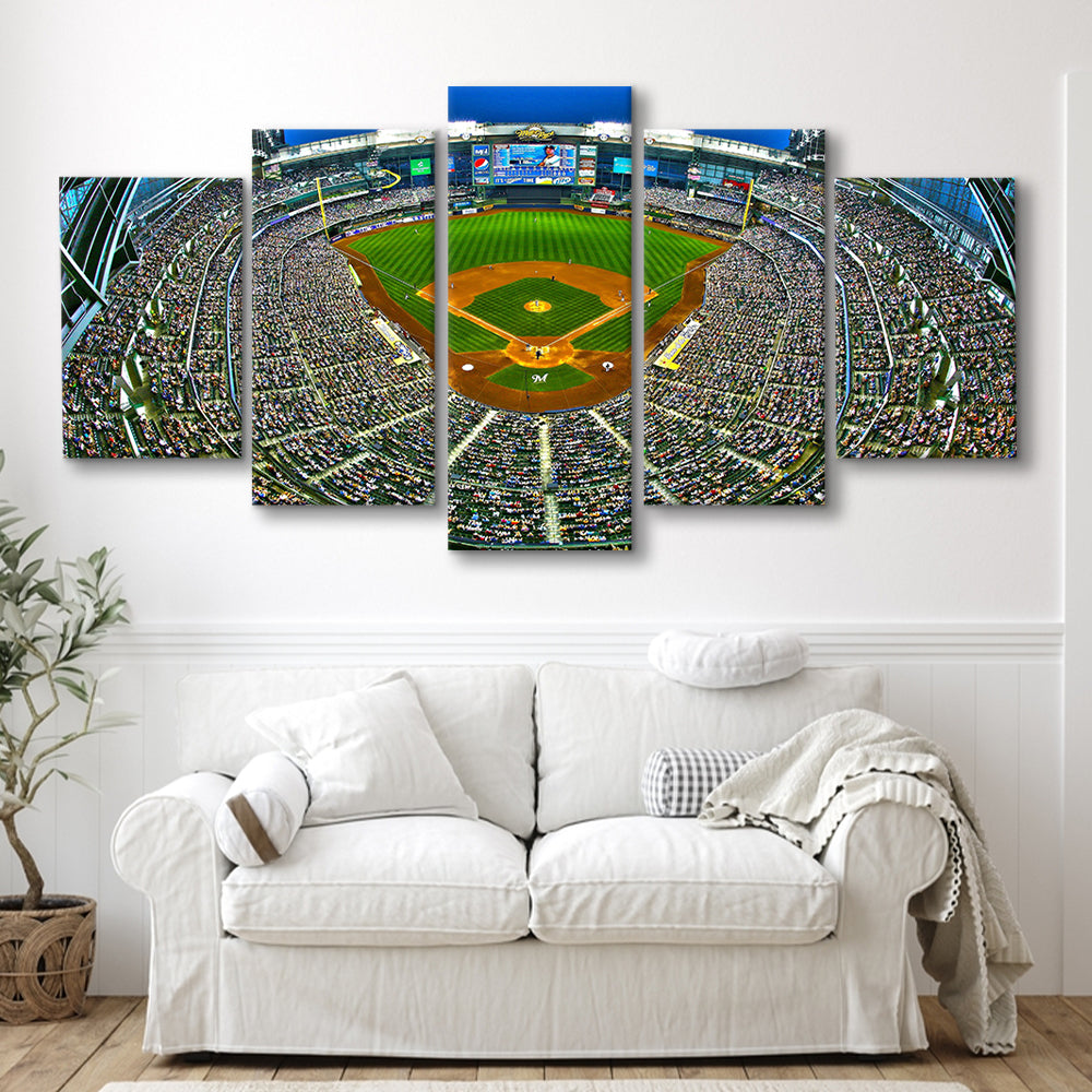 Miller Park in Wisconsin, Stadium Canvas, Sport Art, Gift for him, 5 Panel, Large Canvas, Canvas Print Wall Art