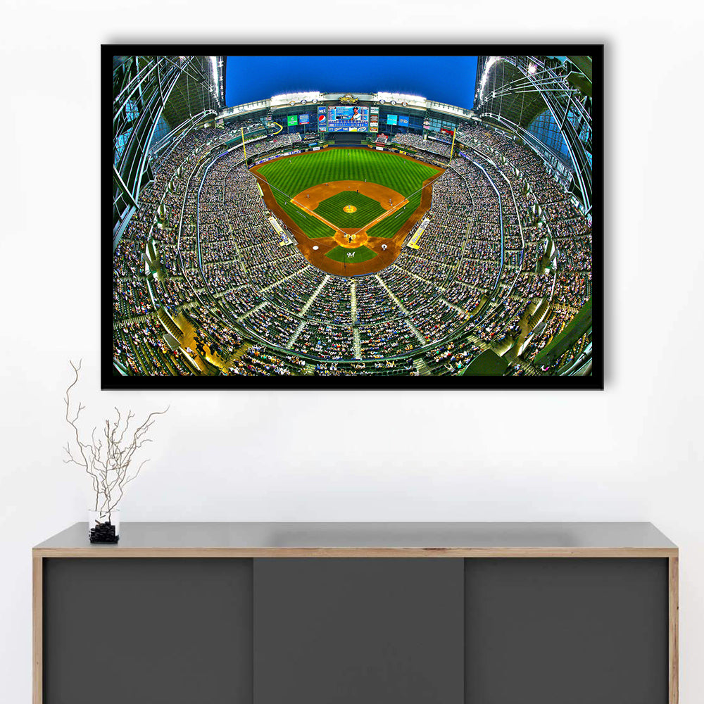 Miller Park in Wisconsin, Stadium Canvas, Sport Art, Gift for him, Framed Art Print Wall Decor, Picture Framed