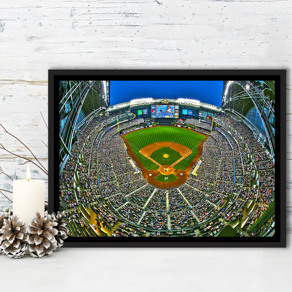Miller Park in Wisconsin, Stadium Canvas, Sport Art, Framed Canvas Print Wall Art, Floating Frame