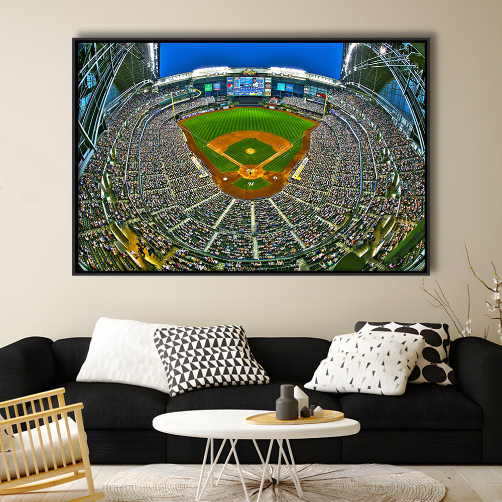 Miller Park in Wisconsin, Stadium Canvas, Sport Art, Framed Canvas Print Wall Art, Floating Frame