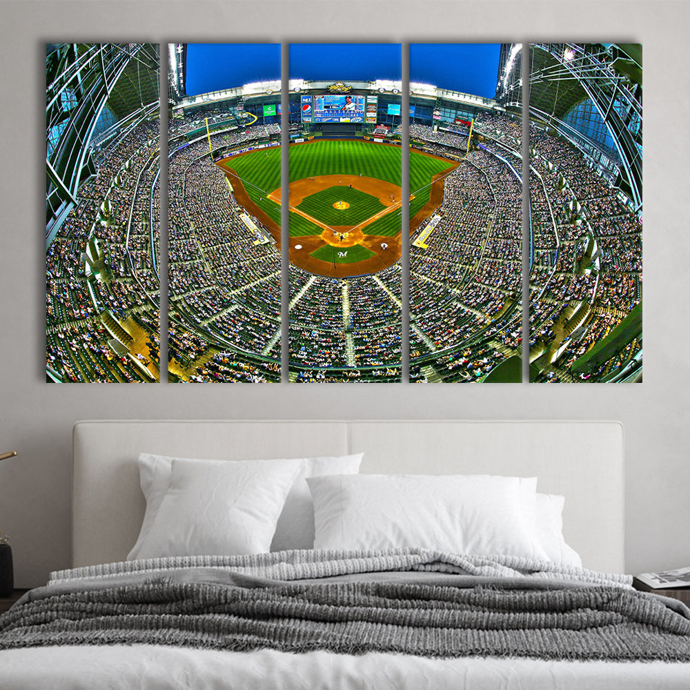 Miller Park in Wisconsin, Stadium Canvas, Sport Art, 5 Panel B, Extra Large Canvas, Canvas Print Wall Art
