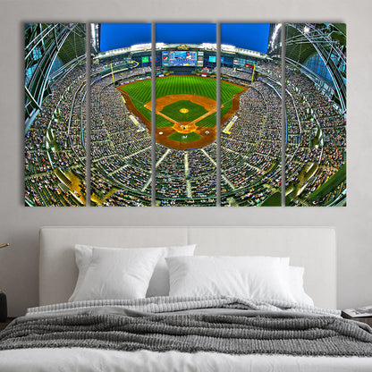 Miller Park in Wisconsin, Stadium Canvas, Sport Art, 5 Panel B, Extra Large Canvas, Canvas Print Wall Art