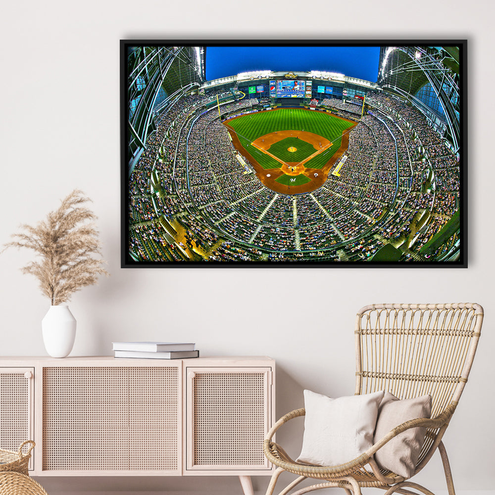 Miller Park in Wisconsin, Stadium Canvas, Sport Art, Framed Canvas Print Wall Art, Floating Frame