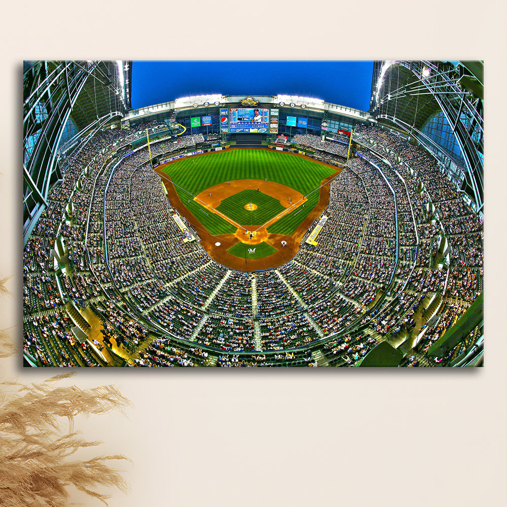 Miller Park in Wisconsin, Stadium Canvas, Sport Art, Gift for him, Man Cave Decor, Art Print, Canvas Print Wall Art