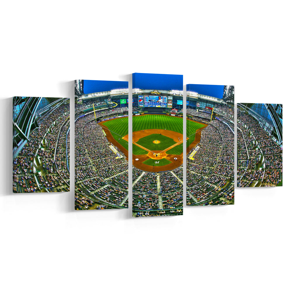 Miller Park in Wisconsin, Stadium Canvas, Sport Art, Gift for him, 5 Panel, Large Canvas, Canvas Print Wall Art