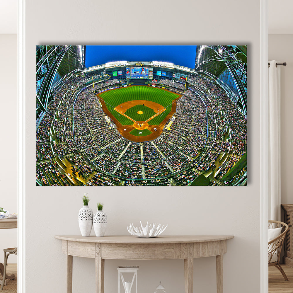 Miller Park in Wisconsin, Stadium Canvas, Sport Art, Gift for him, Man Cave Decor, Art Print, Canvas Print Wall Art