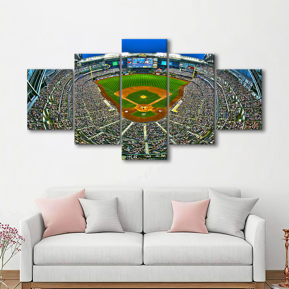 Miller Park in Wisconsin, Stadium Canvas, Sport Art, Gift for him, 5 Panel, Large Canvas, Canvas Print Wall Art