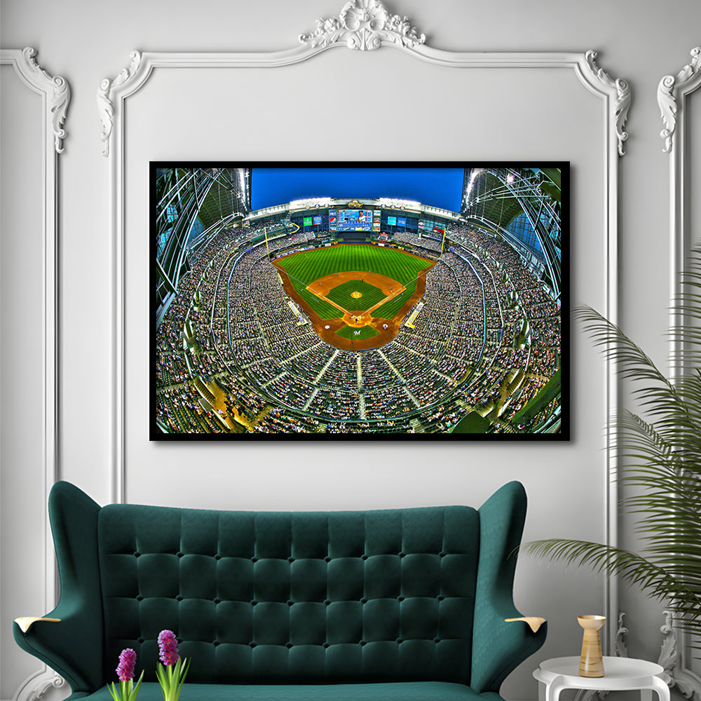Miller Park in Wisconsin, Stadium Canvas, Sport Art, Gift for him, Framed Art Print Wall Decor, Picture Framed