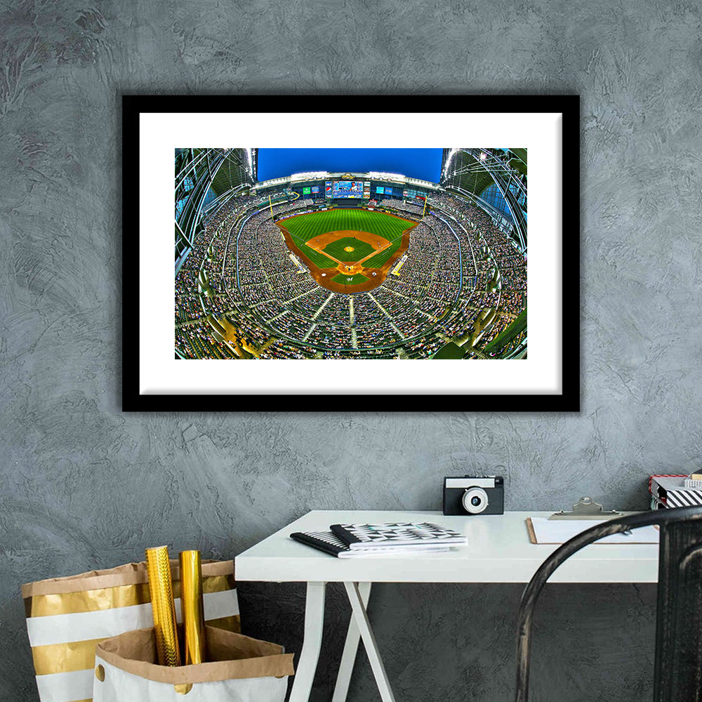 Miller Park in Wisconsin, Stadium Canvas, Sport Art, Gift for him, White Border Framed Art Print Wall Decor