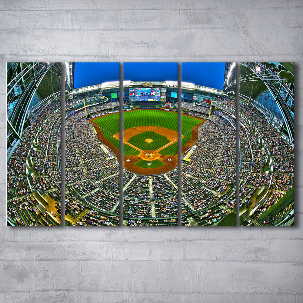 Miller Park in Wisconsin, Stadium Canvas, Sport Art, 5 Panel B, Extra Large Canvas, Canvas Print Wall Art