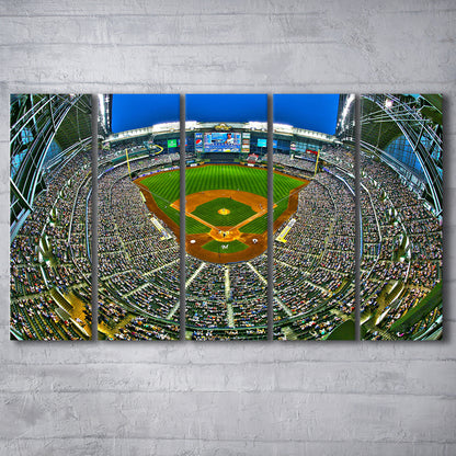Miller Park in Wisconsin, Stadium Canvas, Sport Art, 5 Panel B, Extra Large Canvas, Canvas Print Wall Art