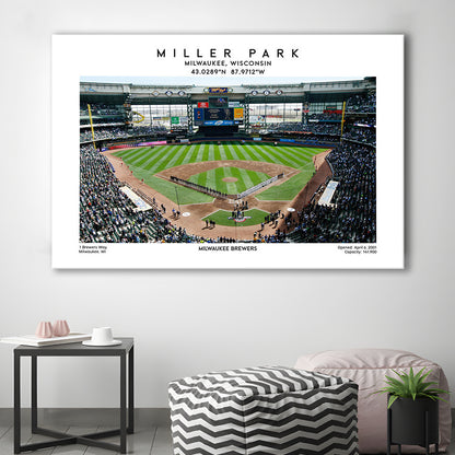 Miller Park, Milwaukee Brewers Baseball Stadium Wall Art Print, Sport Art Print, Canvas Print Wall Art, Man Cave Gift