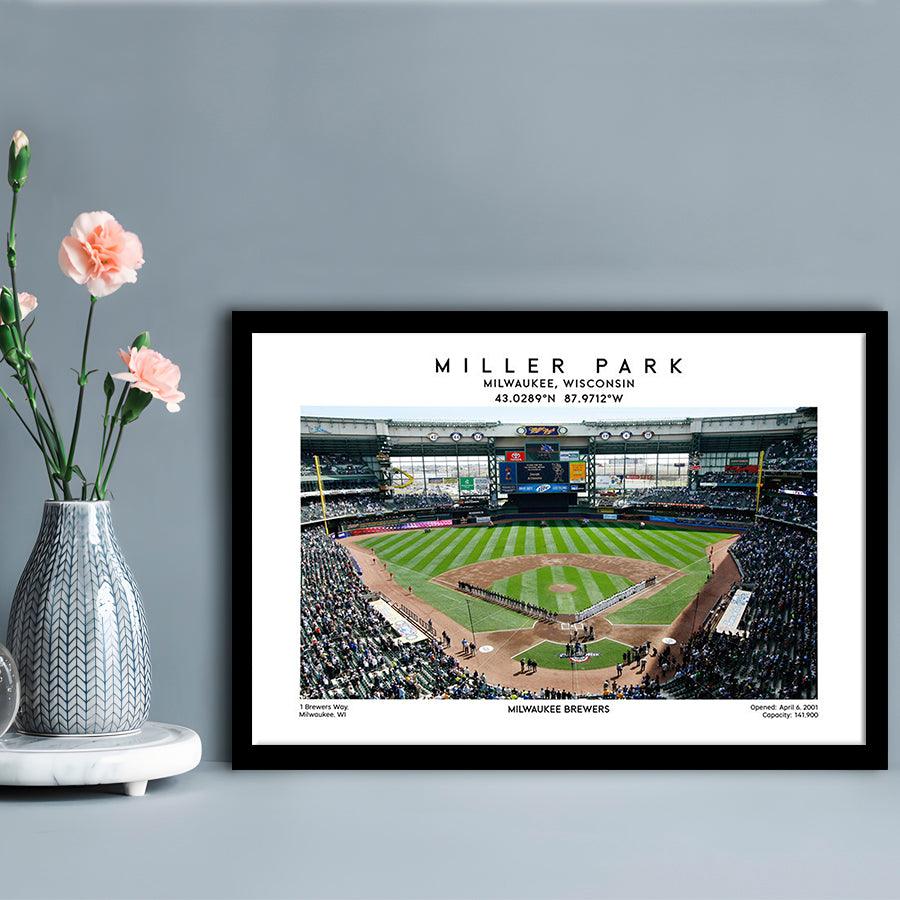 Miller Park, Milwaukee Brewers Baseball Stadium Wall Art Print, Sport Art Print, Framed Art Print Wall Decor