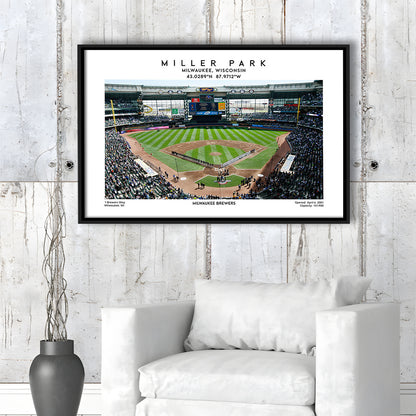 Miller Park, Milwaukee Brewers Baseball Stadium Wall Art Print, Sport Art Print, Framed Canvas Print Wall Art