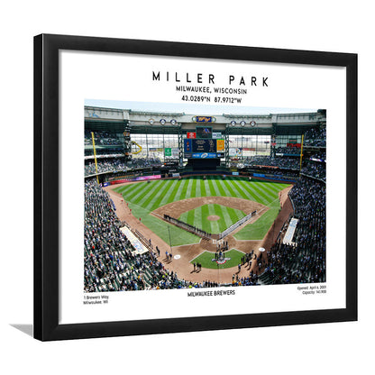 Miller Park, Milwaukee Brewers Baseball Stadium Wall Art Print, Sport Art Print, Framed Art Print Wall Decor