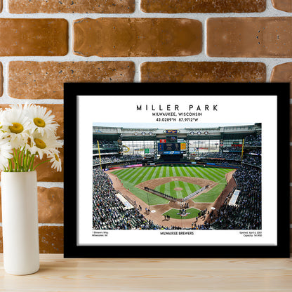 Miller Park, Milwaukee Brewers Baseball Stadium Wall Art Print, Sport Art Print, Framed Art Print Wall Decor