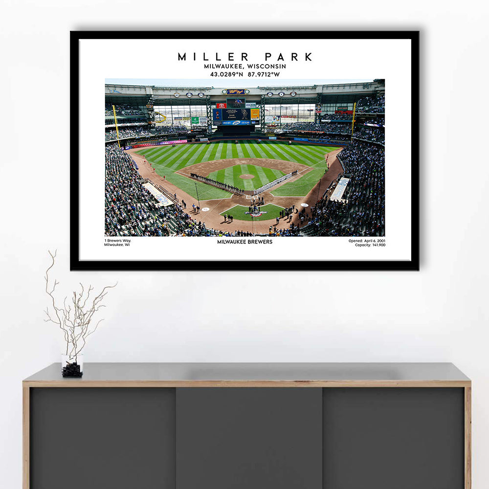 Miller Park, Milwaukee Brewers Baseball Stadium Wall Art Print, Sport Art Print, Framed Art Print Wall Decor