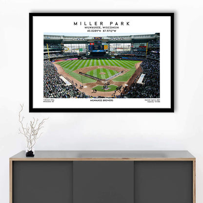 Miller Park, Milwaukee Brewers Baseball Stadium Wall Art Print, Sport Art Print, Framed Art Print Wall Decor