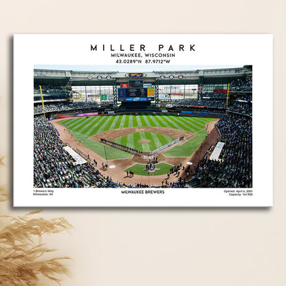 Miller Park, Milwaukee Brewers Baseball Stadium Wall Art Print, Sport Art Print, Canvas Print Wall Art, Man Cave Gift
