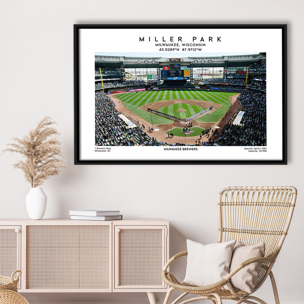 Miller Park, Milwaukee Brewers Baseball Stadium Wall Art Print, Sport Art Print, Framed Canvas Print Wall Art