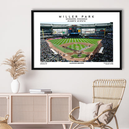 Miller Park, Milwaukee Brewers Baseball Stadium Wall Art Print, Sport Art Print, Framed Canvas Print Wall Art