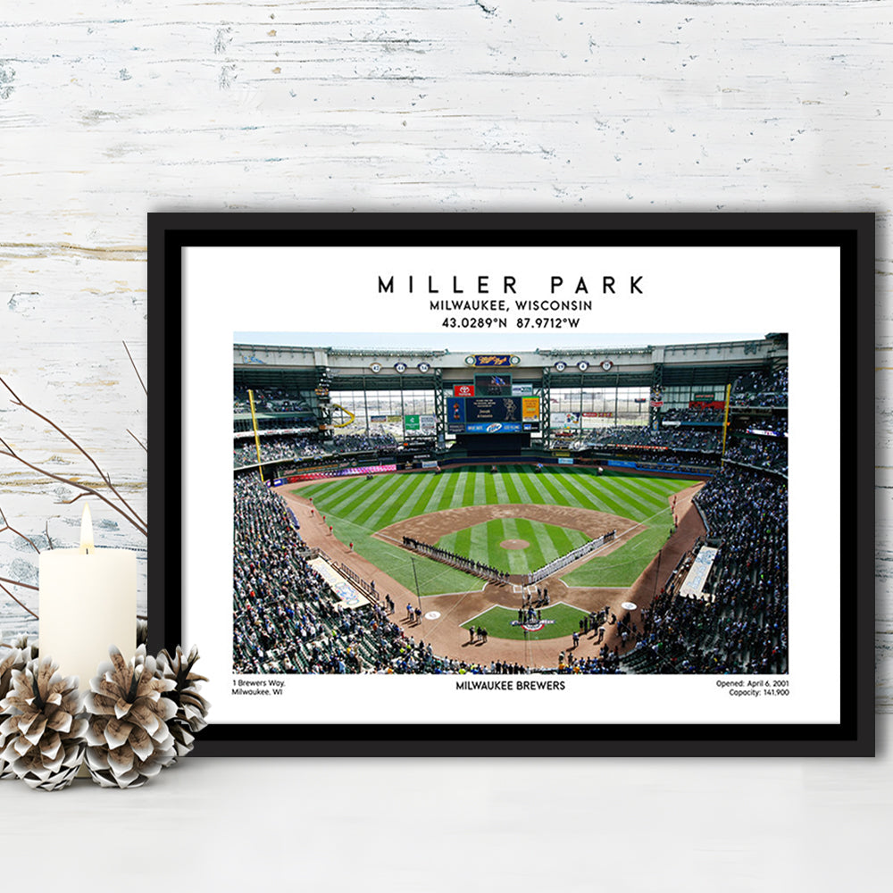 Miller Park, Milwaukee Brewers Baseball Stadium Wall Art Print, Sport Art Print, Framed Canvas Print Wall Art