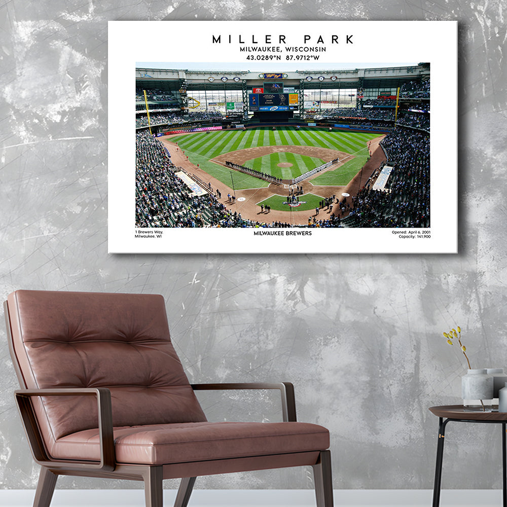 Miller Park, Milwaukee Brewers Baseball Stadium Wall Art Print, Sport Art Print, Canvas Print Wall Art, Man Cave Gift
