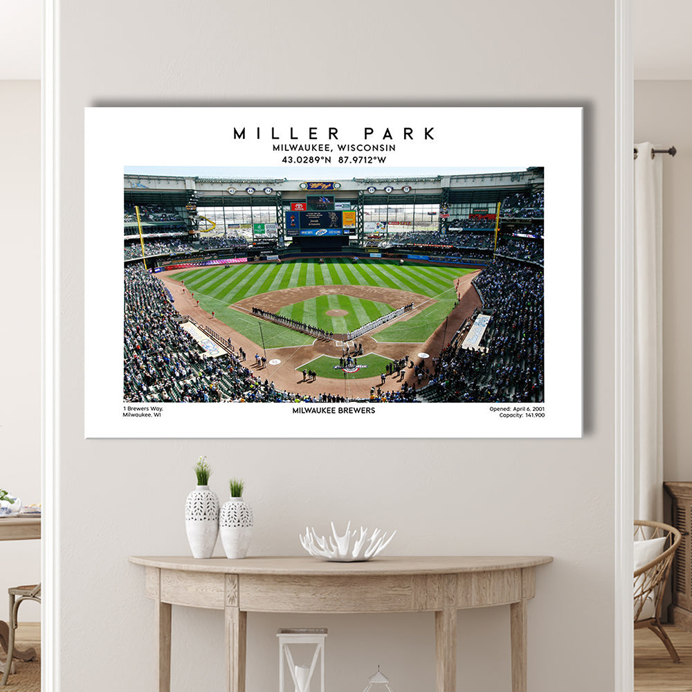 Miller Park, Milwaukee Brewers Baseball Stadium Wall Art Print, Sport Art Print, Canvas Print Wall Art, Man Cave Gift