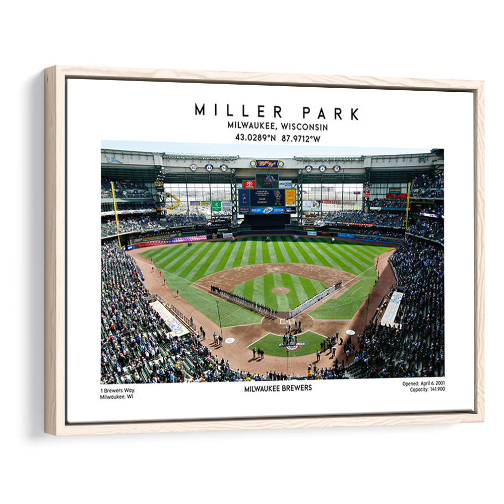 Miller Park, Milwaukee Brewers Baseball Stadium Wall Art Print, Sport Art Print, Framed Canvas Print Wall Art