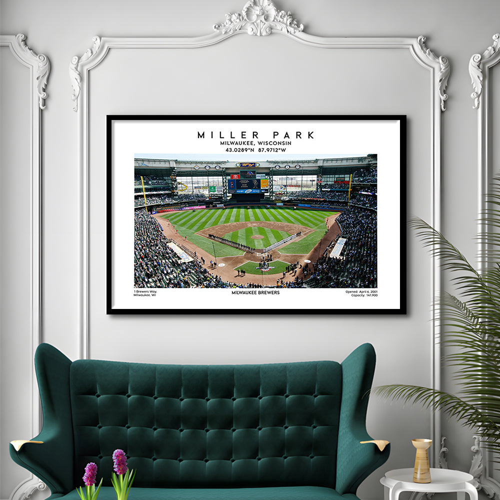 Miller Park, Milwaukee Brewers Baseball Stadium Wall Art Print, Sport Art Print, Framed Art Print Wall Decor