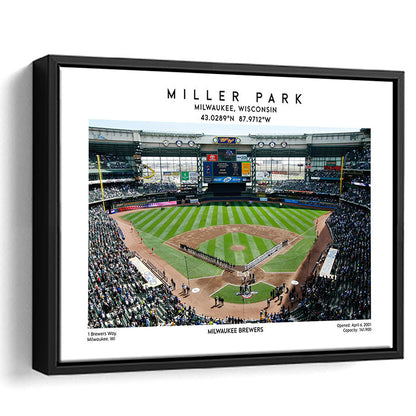 Miller Park, Milwaukee Brewers Baseball Stadium Wall Art Print, Sport Art Print, Framed Canvas Print Wall Art