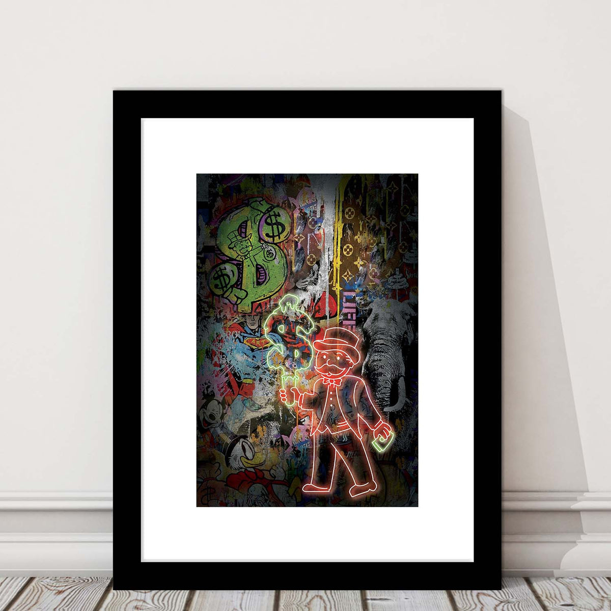 Million Dollar Ice cream, Neon Sign Effect, Framed Art Print, Luxury Pictures Framed, White Border