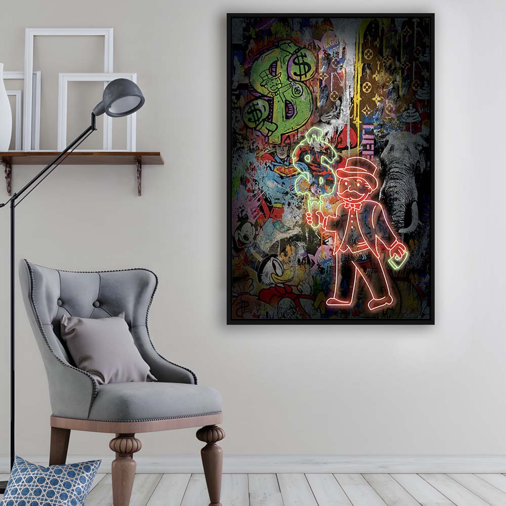 Million Dollar Ice cream, Neon Sign Effect, Framed Canvas Print, Floating Frame, Luxury Wall Art Decor
