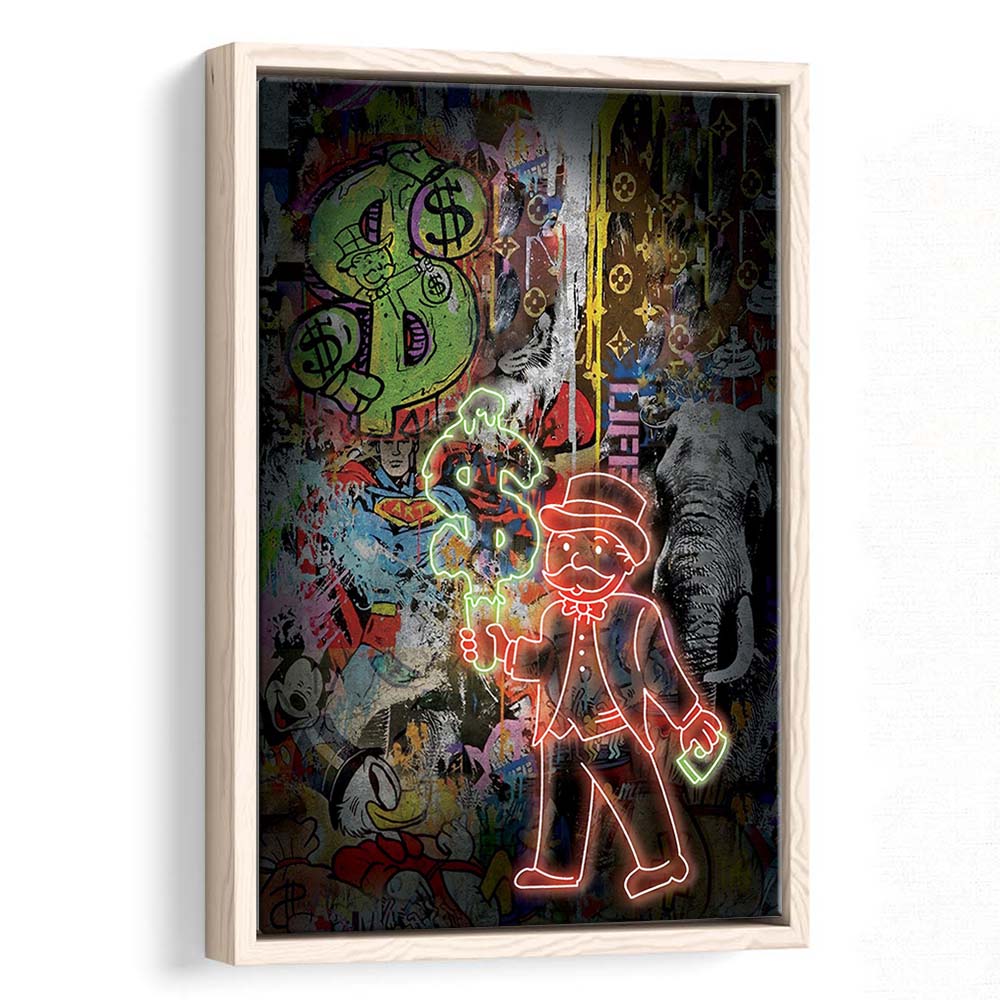 Million Dollar Ice cream, Neon Sign Effect, Framed Canvas Print, Floating Frame, Luxury Wall Art Decor