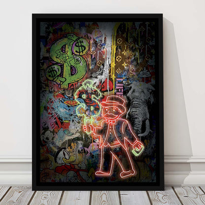 Million Dollar Ice cream, Neon Sign Effect, Framed Canvas Print, Floating Frame, Luxury Wall Art Decor