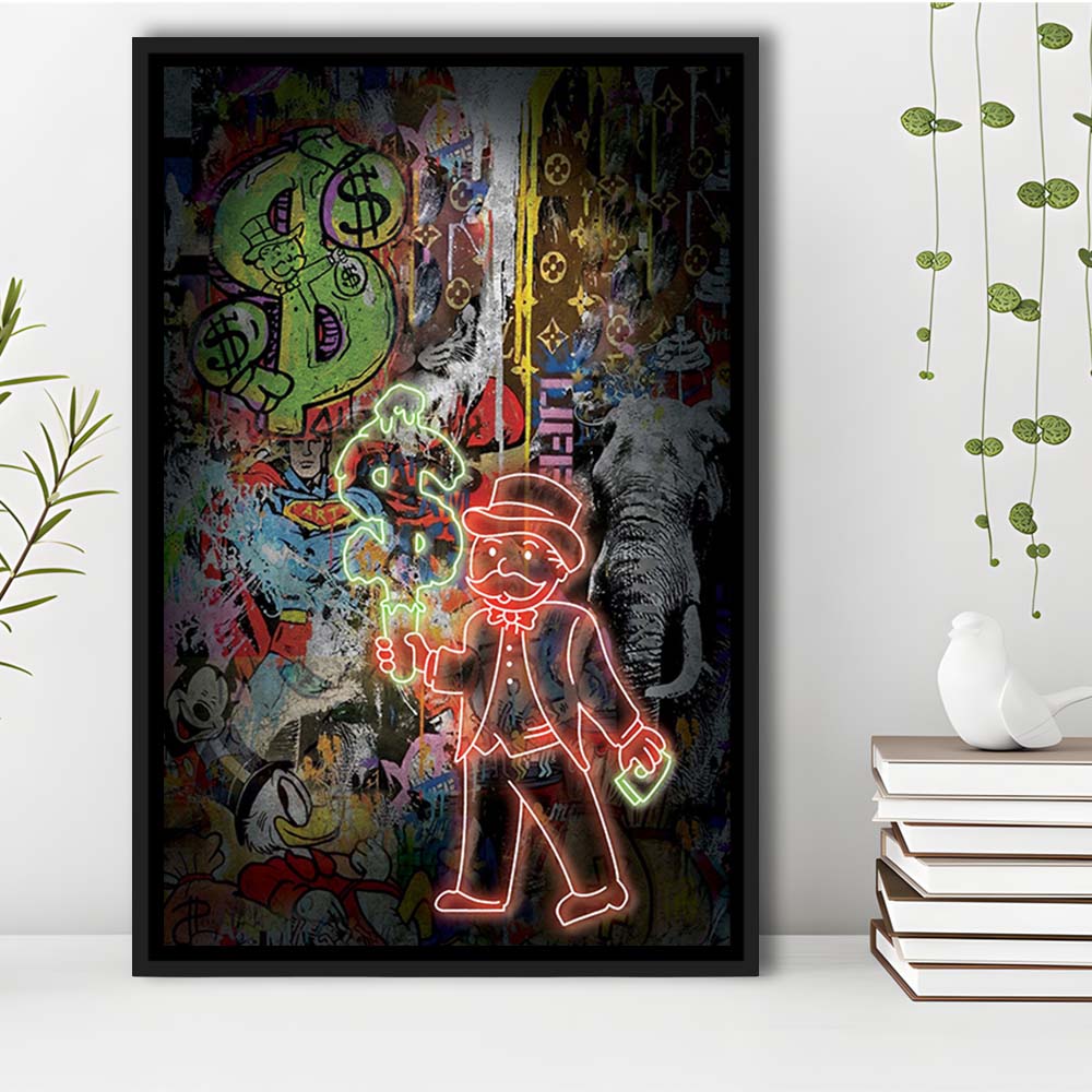 Million Dollar Ice cream, Neon Sign Effect, Framed Canvas Print, Floating Frame, Luxury Wall Art Decor
