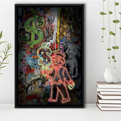Million Dollar Ice cream, Neon Sign Effect, Framed Canvas Print, Floating Frame, Luxury Wall Art Decor