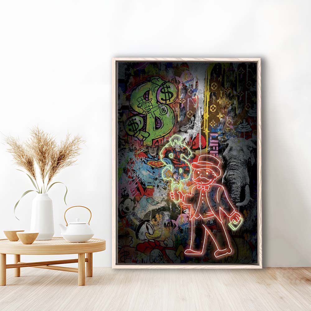 Million Dollar Ice cream, Neon Sign Effect, Framed Canvas Print, Floating Frame, Luxury Wall Art Decor
