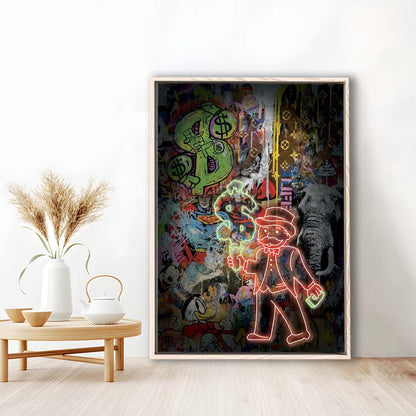 Million Dollar Ice cream, Neon Sign Effect, Framed Canvas Print, Floating Frame, Luxury Wall Art Decor