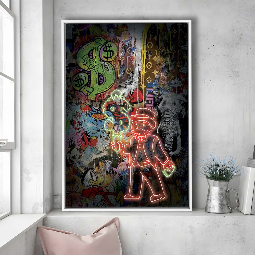 Million Dollar Ice cream, Neon Sign Effect, Framed Canvas Print, Floating Frame, Luxury Wall Art Decor