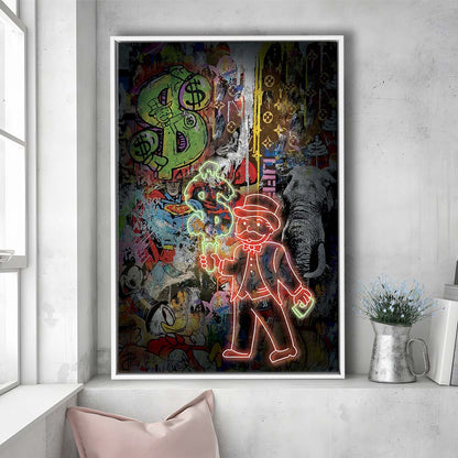 Million Dollar Ice cream, Neon Sign Effect, Framed Canvas Print, Floating Frame, Luxury Wall Art Decor