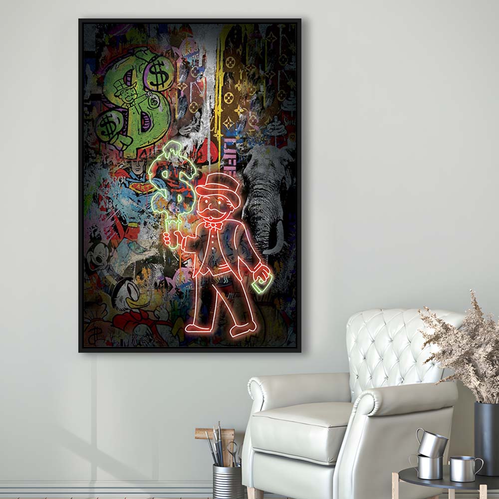 Million Dollar Ice cream, Neon Sign Effect, Framed Canvas Print, Floating Frame, Luxury Wall Art Decor