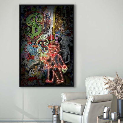 Million Dollar Ice cream, Neon Sign Effect, Framed Canvas Print, Floating Frame, Luxury Wall Art Decor