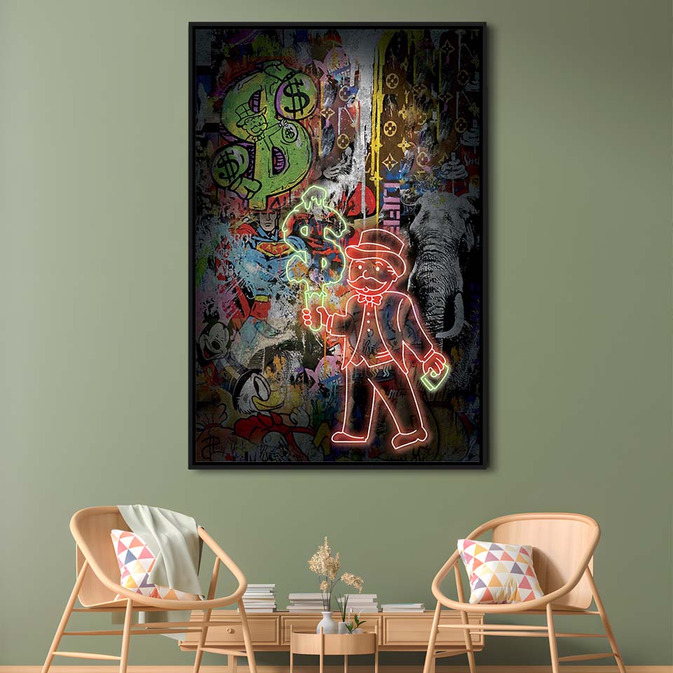 Million Dollar Ice cream, Neon Sign Effect, Framed Canvas Print, Floating Frame, Luxury Wall Art Decor