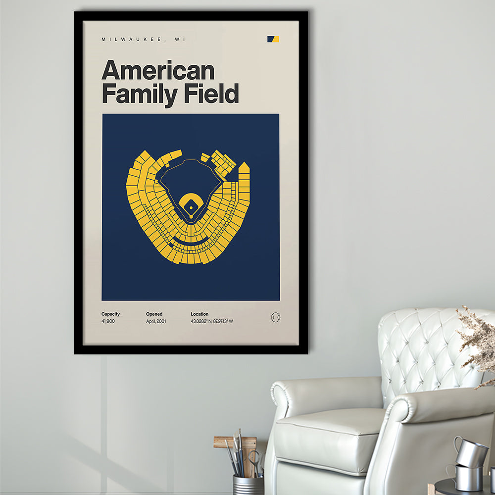 Milwaukee Brewers Stadium Print, American Family Field Print, Gifts for him, Sport Art, Framed Art Print Wall Decor