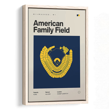 Milwaukee Brewers Stadium Print, American Family Field Print, Man Cave Gift, Floating Framed Canvas Print Wall Art