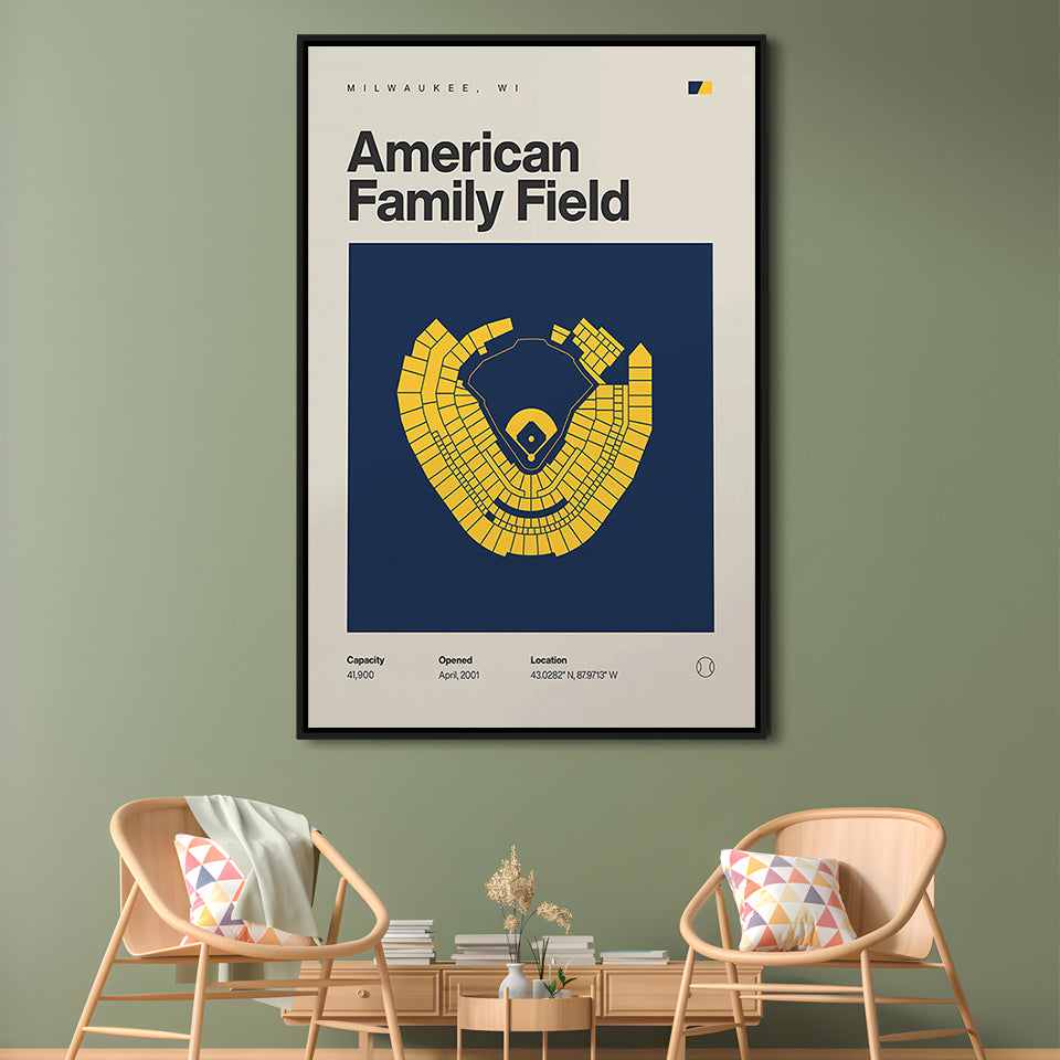 Milwaukee Brewers Stadium Print, American Family Field Print, Man Cave Gift, Floating Framed Canvas Print Wall Art