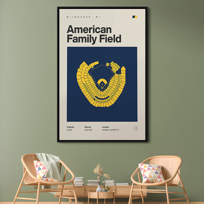 Milwaukee Brewers Stadium Print, American Family Field Print, Man Cave Gift, Floating Framed Canvas Print Wall Art